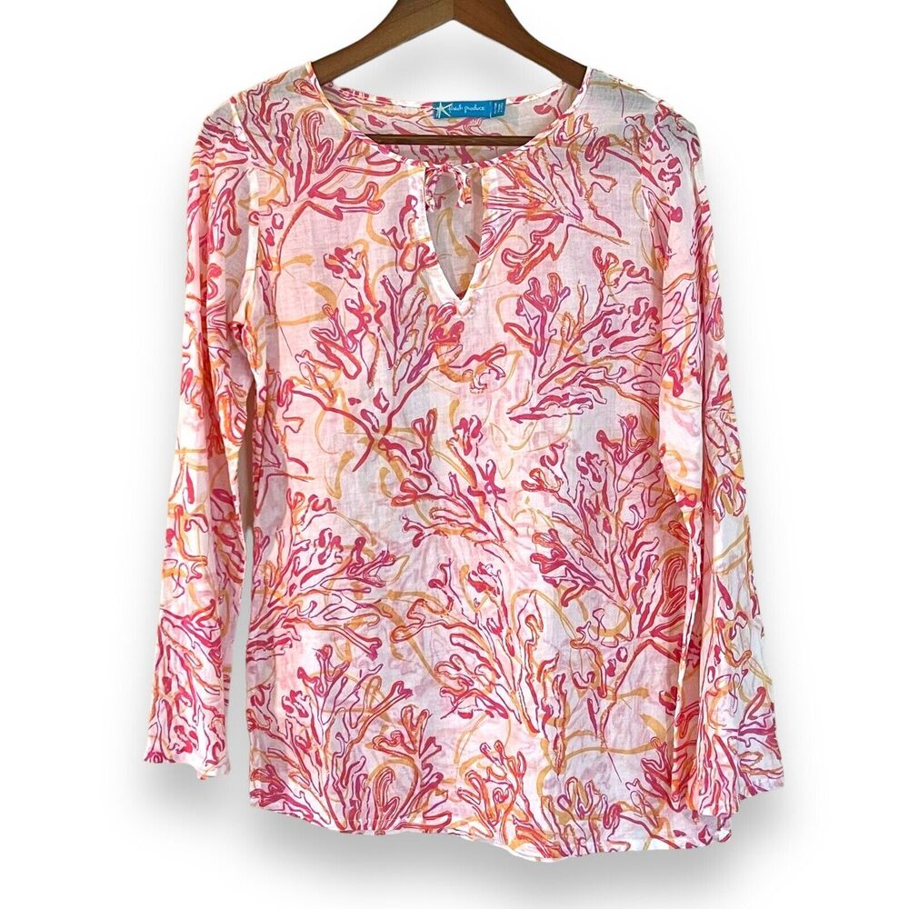 Fresh Produce XS Cotton Tunic Top Coral Pink Beach Resort Coastal Vacation USA